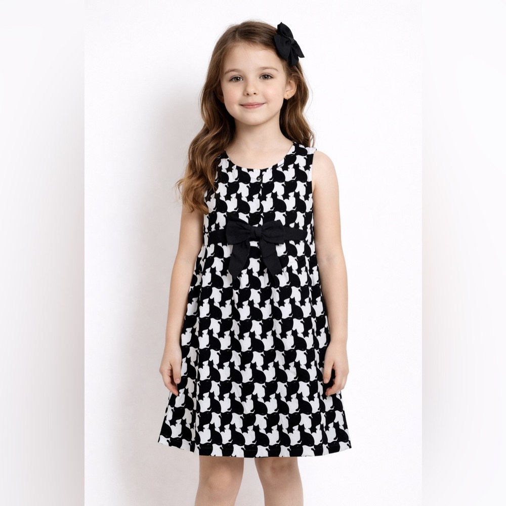 Lilly Pulitzer Girls Mini Evie Fancy Fest Dress Cat Print White Black Size 6